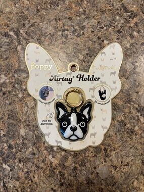 XO Poppy Airtag Holder French Bulldog Keychain Gold Clip NWT
